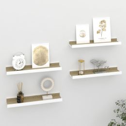 Wall Shelves 4 pcs White and Sonoma Oak 15.7"x3.5"x1.2"