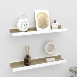 Wall Shelves 2 pcs White and Sonoma Oak 15.7"x3.5"x1.2"