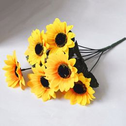 1 Bouquet 7 Heads Artificial Sunflower Faux Silk Flowers Home Wedding Decor