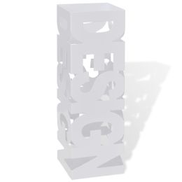 White Square Umbrella Stand Storage Holder Walking Stick Steel 19.1"