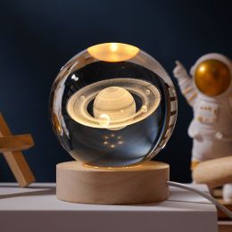 1pc Creative Crystal Ball Decoration; Desktop Night Light; Bedroom Night Light Valentine's Day Gifts Birthday Gifts (Type: Saturn)