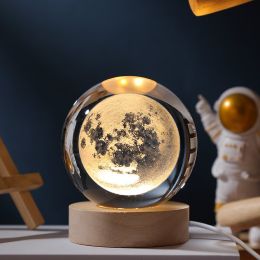 1pc Creative Crystal Ball Decoration; Desktop Night Light; Bedroom Night Light Valentine's Day Gifts Birthday Gifts (Type: Moon)