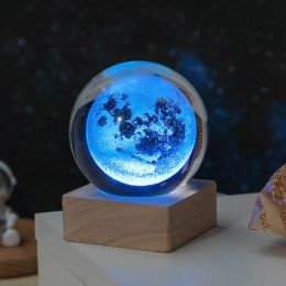 Cosmos Series Crystal Ball Night Lights; Milky Way; Moon; Desktop Bedroom Small Ornaments; Creative Valentine's Day Gifts Birthday Gifts (Type: Moon)