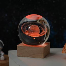 Cosmos Series Crystal Ball Night Lights; Milky Way; Moon; Desktop Bedroom Small Ornaments; Creative Valentine's Day Gifts Birthday Gifts (Type: Saturn)