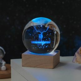 Cosmos Series Crystal Ball Night Lights; Milky Way; Moon; Desktop Bedroom Small Ornaments; Creative Valentine's Day Gifts Birthday Gifts (Type: 8cm Accompanied By A Deer)