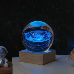 Cosmos Series Crystal Ball Night Lights; Milky Way; Moon; Desktop Bedroom Small Ornaments; Creative Valentine's Day Gifts Birthday Gifts (Type: 8cm Solar System)