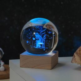 Cosmos Series Crystal Ball Night Lights; Milky Way; Moon; Desktop Bedroom Small Ornaments; Creative Valentine's Day Gifts Birthday Gifts (Type: Little Prince And Rose)