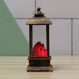 1pc Christmas Lantern Decoration; Vintage Style Hanging Electric Candle Oil Lamp; Christmas Ornaments For Tables & Desks; Holiday Home Decor (Style: Black Charcoal Fireplace)