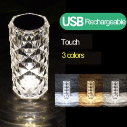 16 Colors Crystal Table Lamp Rose Light Romantic Diamond Atmosphere Light USB Touch Night Light For Bedroom Desk Party Decor (Colors: 3)