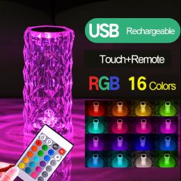 16 Colors Crystal Table Lamp Rose Light Romantic Diamond Atmosphere Light USB Touch Night Light For Bedroom Desk Party Decor (Colors: 16 with remote)