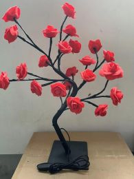 Best-selling Detachable Plastic Base USB Switch LED Simulation Rose Tree Lamp Home Decoration Night Light (Color: Black Base,Red Rose)