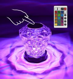 Night Light Bluetooth Speaker 3D Glass Bedside Table Lamp Color LED Night Lamp Touch Control Rechargeable Portable (Type: Diamond Crystal)