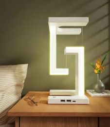 Creative Smartphone Wireless Charging Suspension Table Lamp Balance Lamp Floating For Home Bedroom (Type: White Classic)