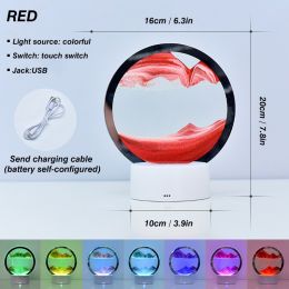 Creative RGB 3D Moving Sand Art Night Light Quicksand Painting Table Lamp LED Lights Hourglass Christmas Gift Home Office Decor (Color: Red)