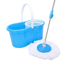 360Â° Spin Mop with Bucket Set Dual Heads Floor Cleaning System Home Clean Tools (Color: Blue)